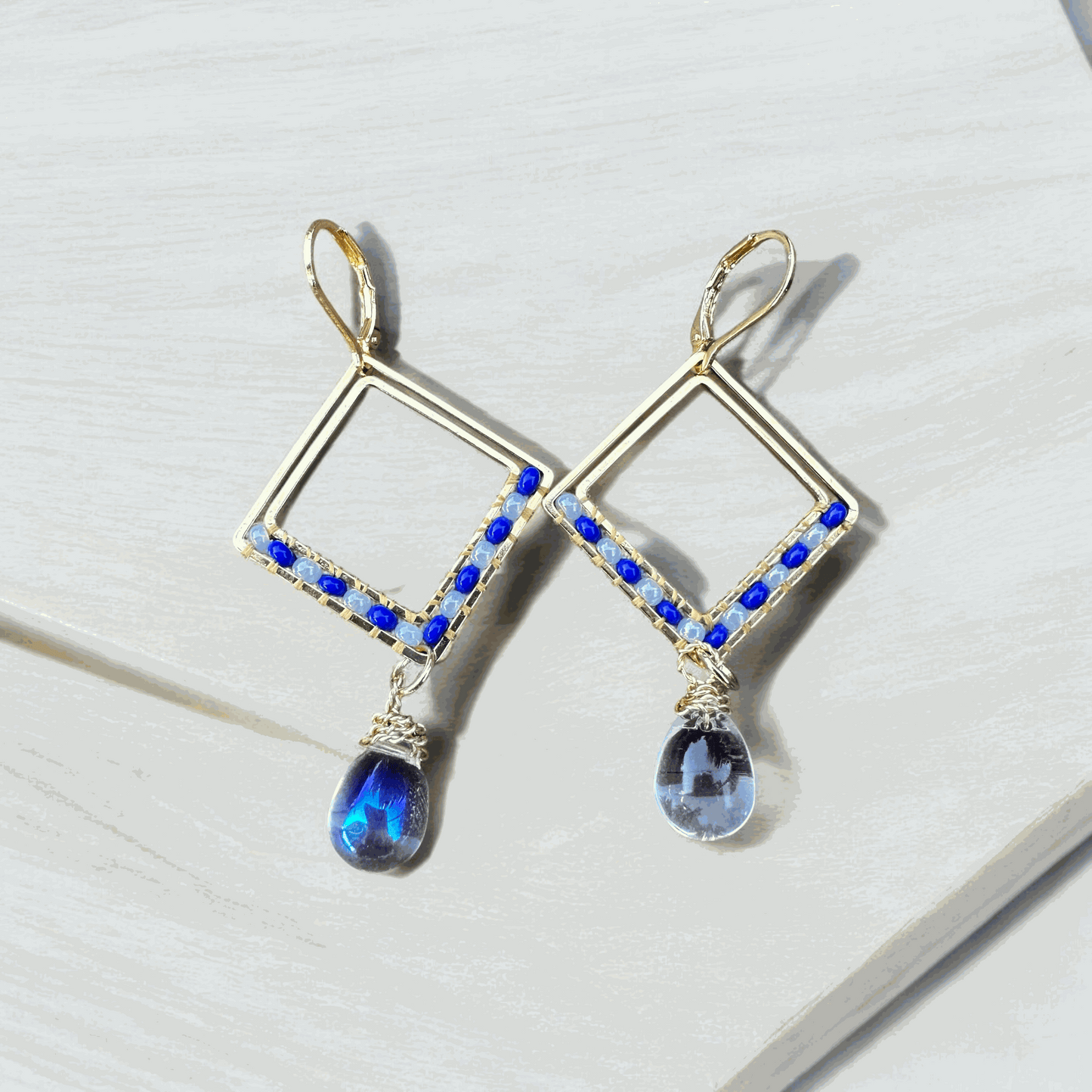 Beaded Earrings - Starlit Window Drops on table