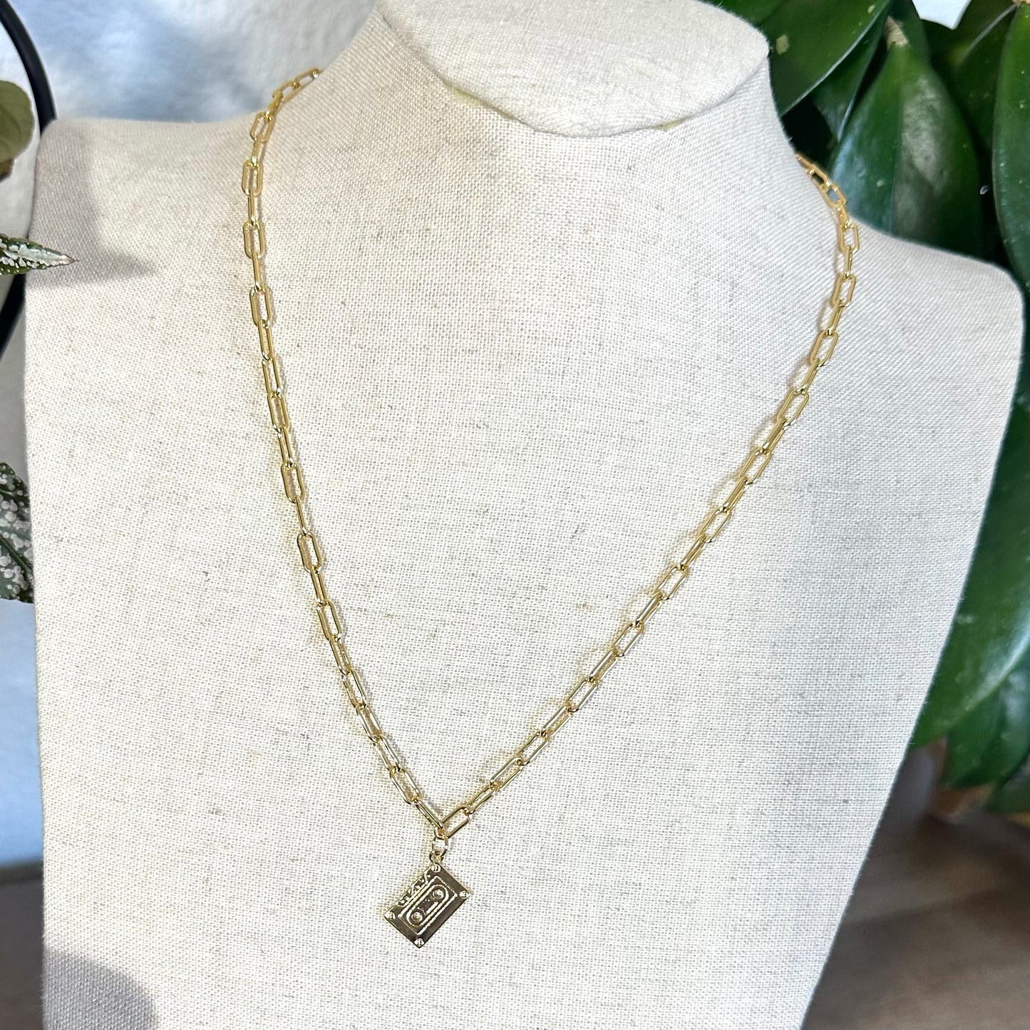 Throwback Cassette Pendant Necklace| Gold Filled Collection by Bella Adornia