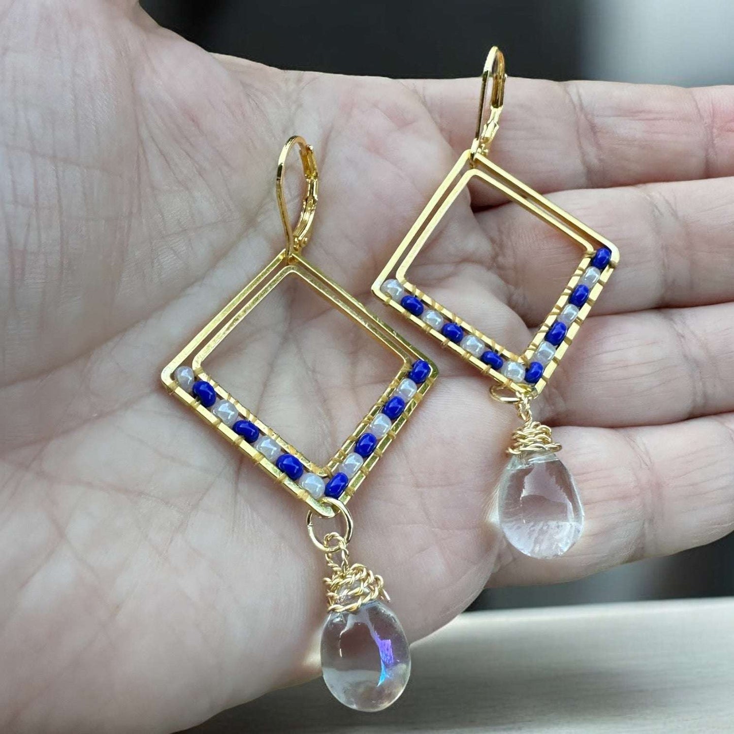 Beaded Earrings - Starlit Window Drops in hand
