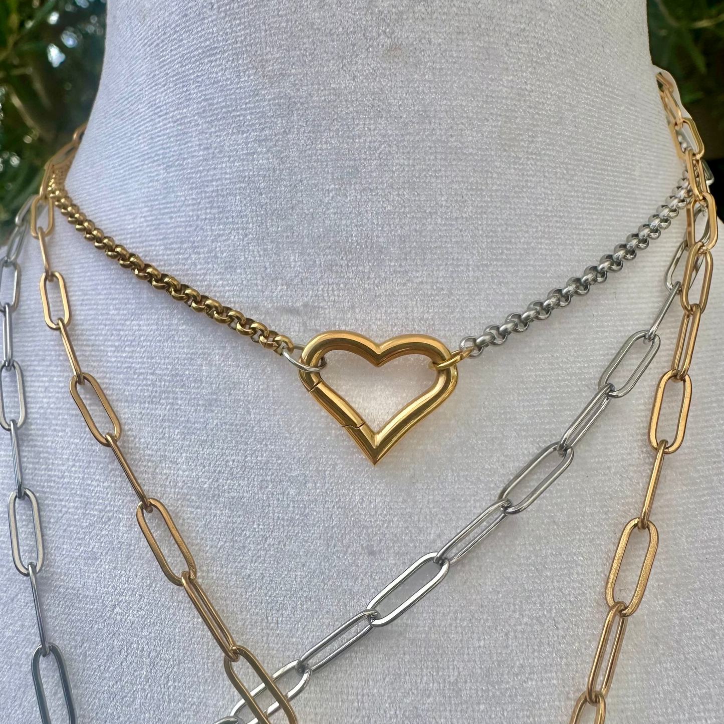 Mixed Metal Heart Lever Necklace | Stainless Steel Collection