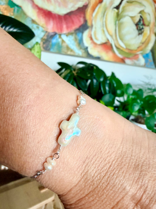 Cross Freshwater Pearl Bracelet | Stainless Steel Collection
