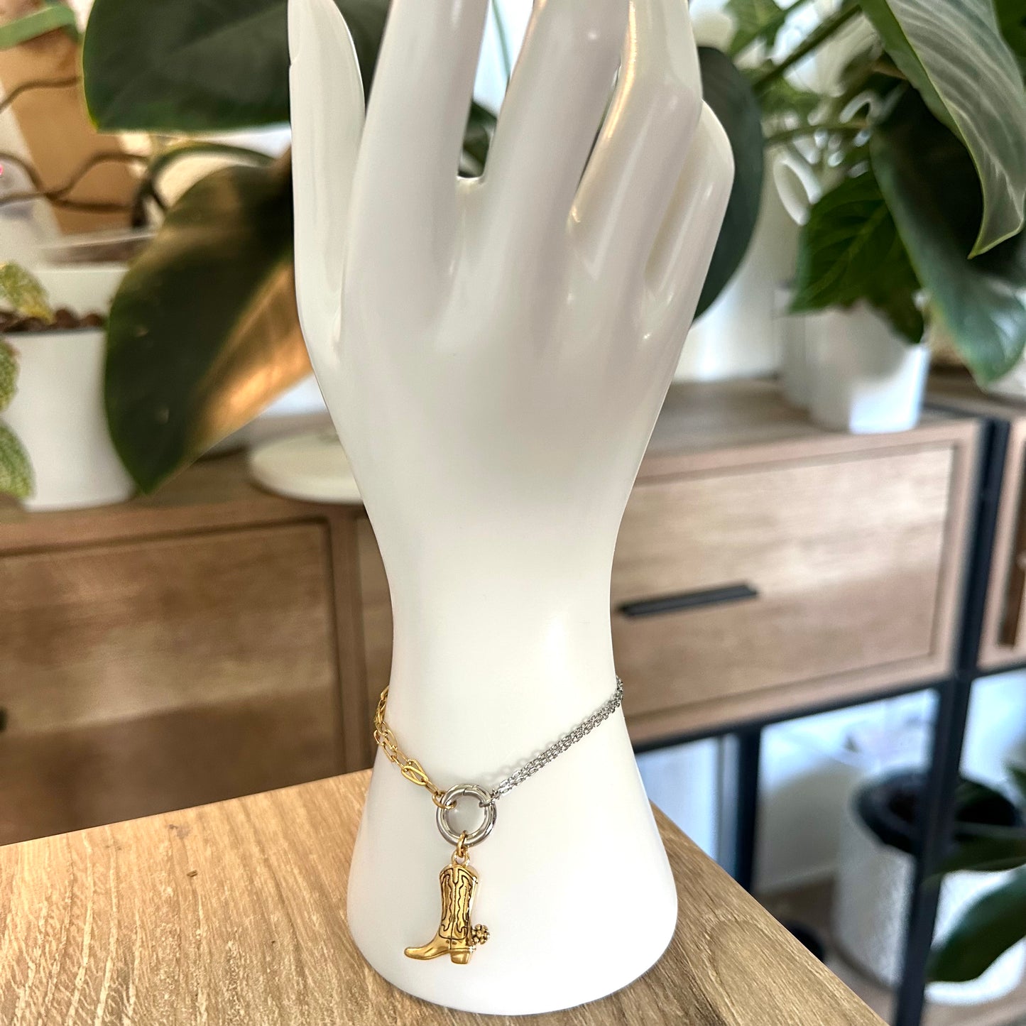 SS Double Trouble Mixed Metal Charm Keeper Bracelet