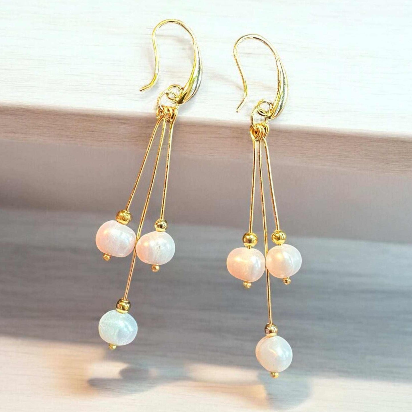 Pure Elegance Earrings - Gold Filled with pearls hanging