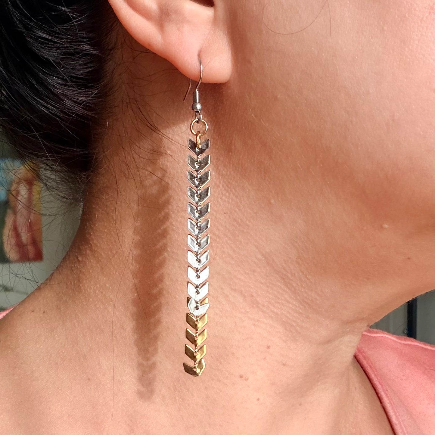 Mixed Chevron Drop Earrings