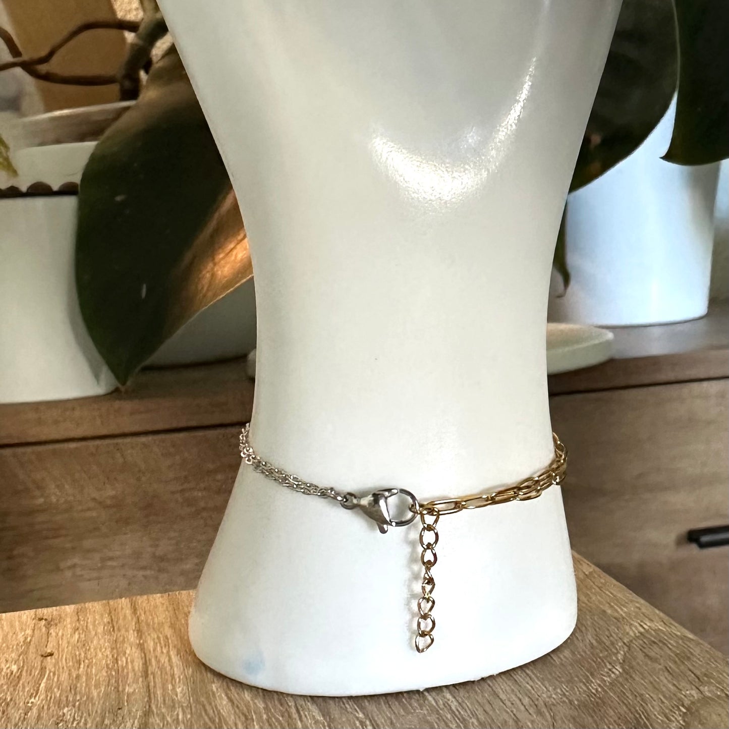 SS Double Trouble Mixed Metal Charm Keeper Bracelet