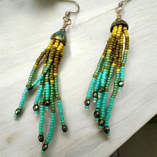 Verdant Cascade Tassel Earrings