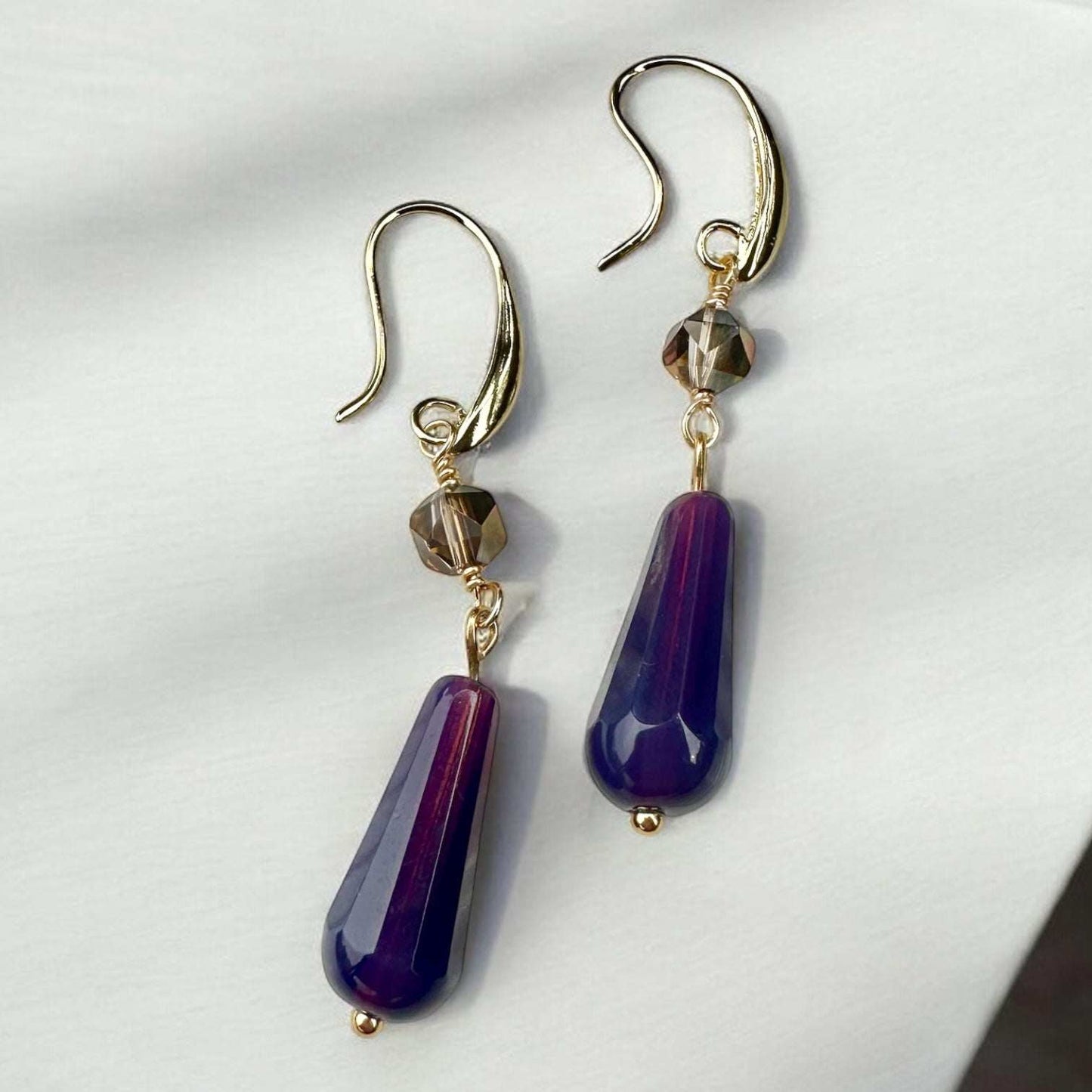 Crystal Earrings - Purple Gilded Raindrops 