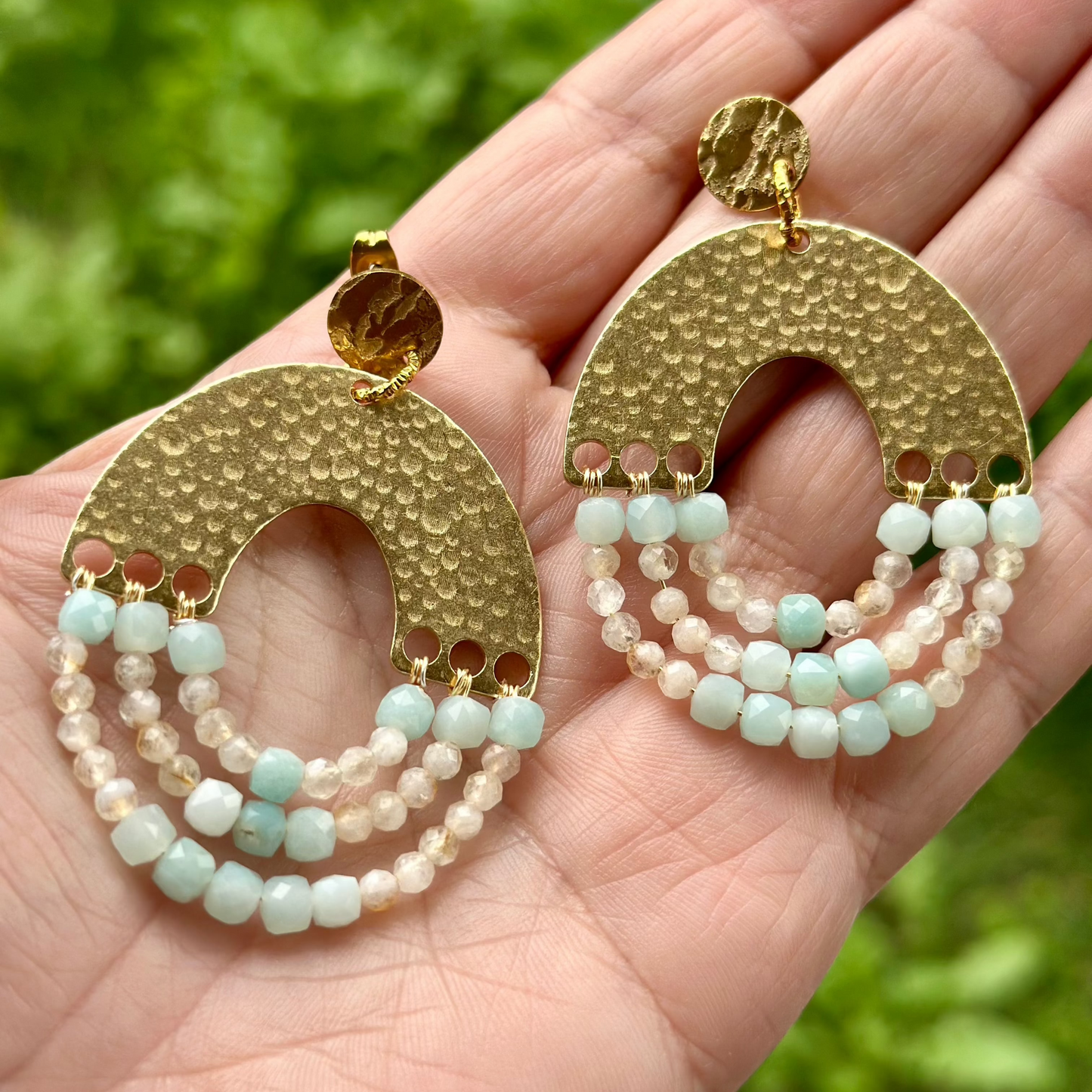 Celestial Arches Gemstone Earrings in hand