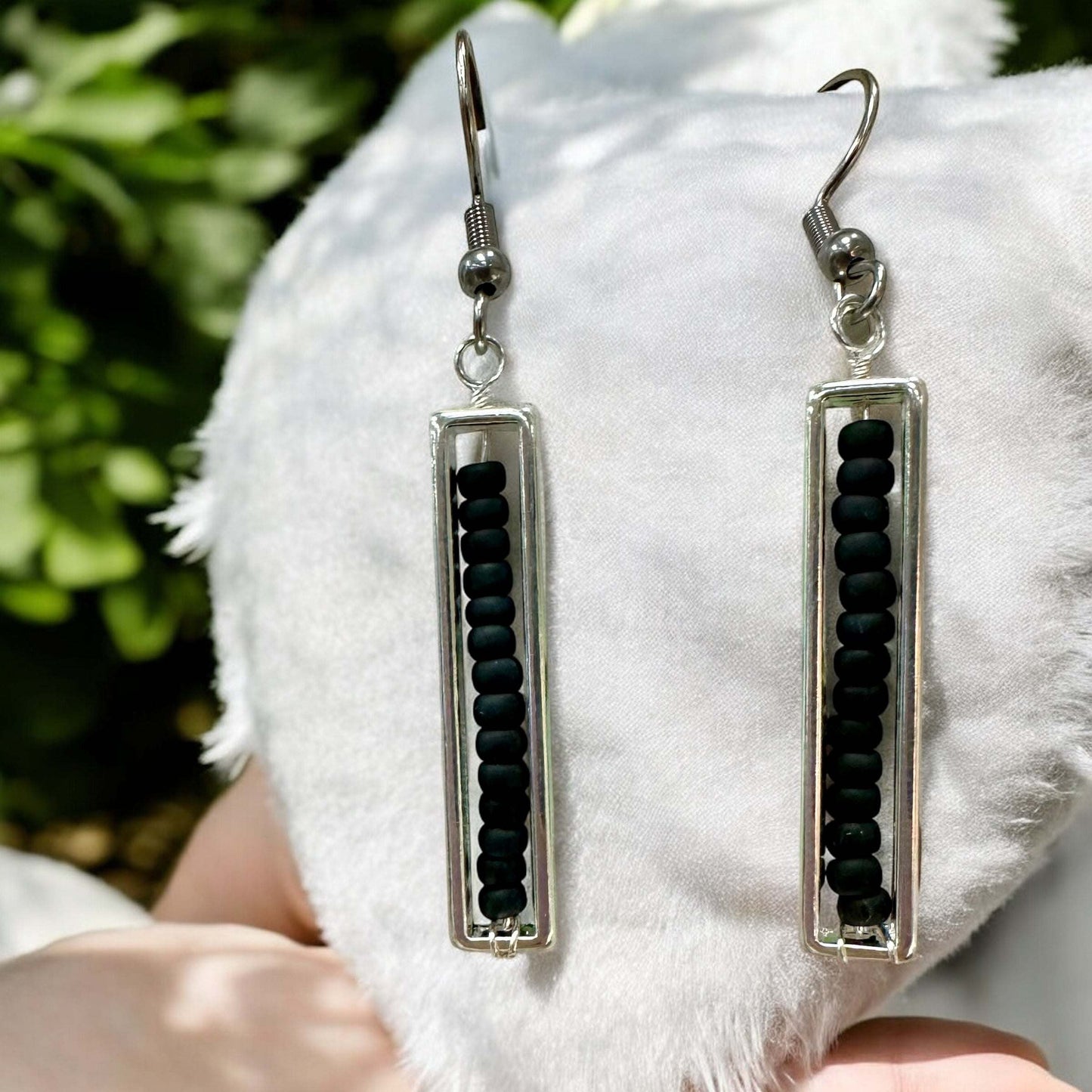 Spectrum strips  beaded earrings stainless steel ear wire earrings on pillow