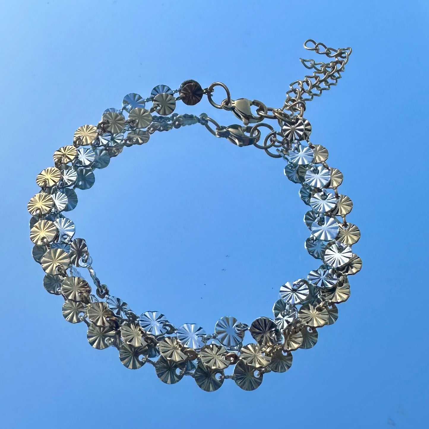 SS Double Sunburst Mixed Metal Bracelet