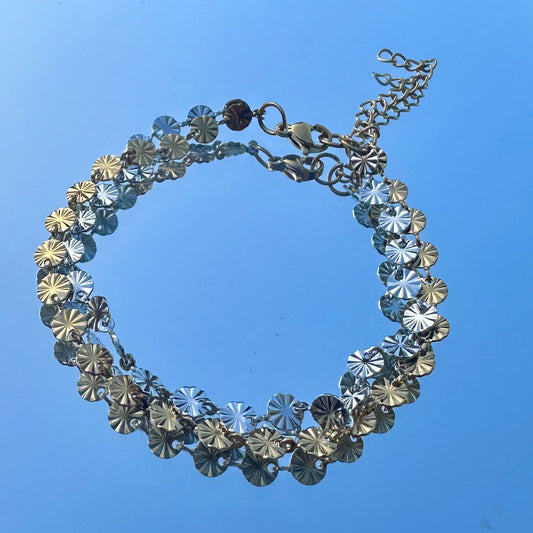 SS Double Sunburst Mixed Metal Bracelet