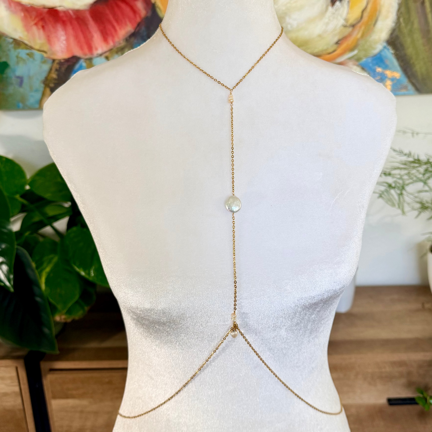 Pearl Drop Body Chain | Stainless Steel Collection