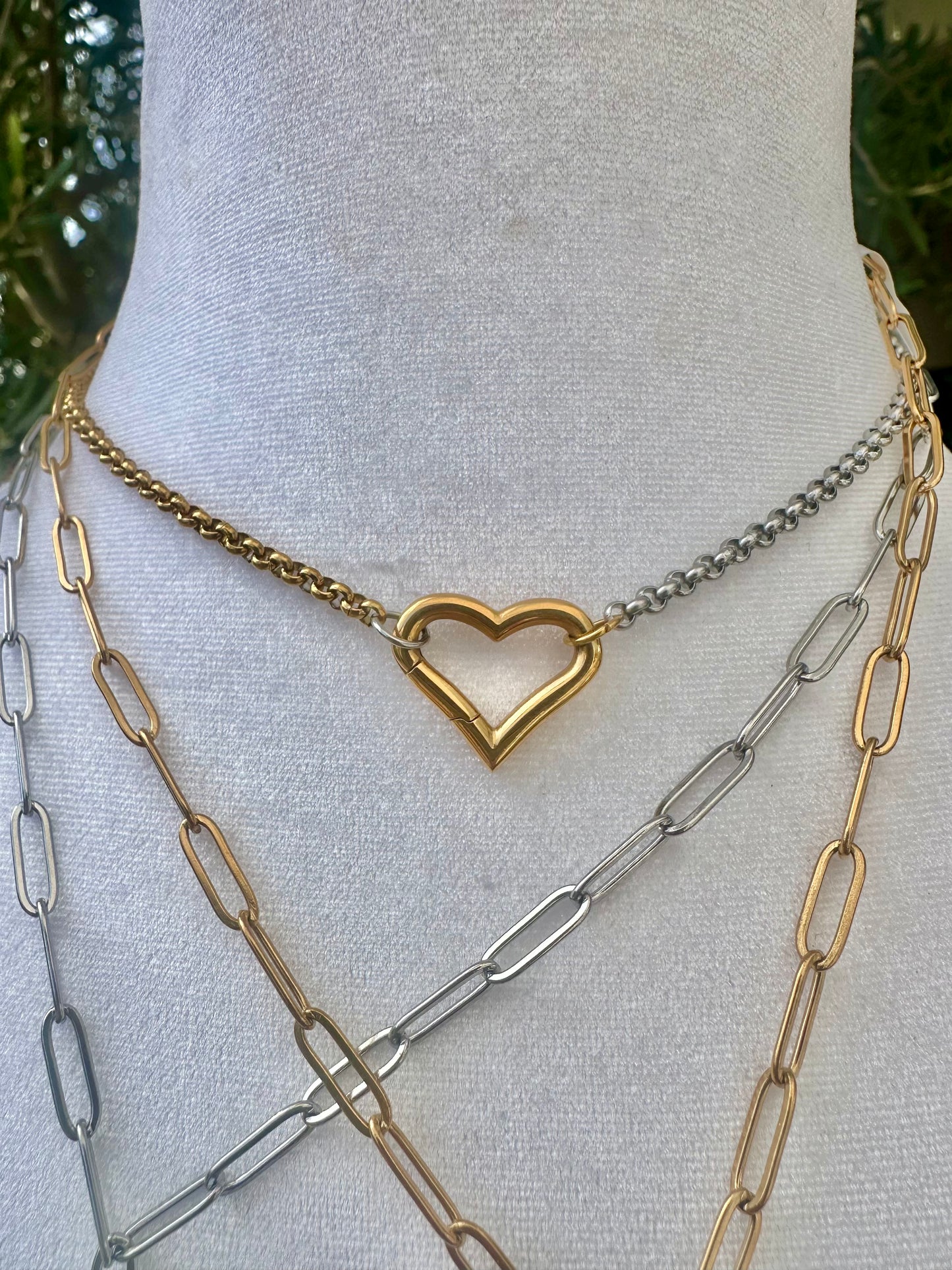 SS Mixed Metal Heart Lever Necklace