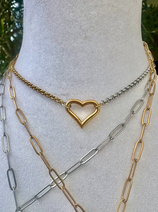 SS Mixed Metal Heart Lever Necklace