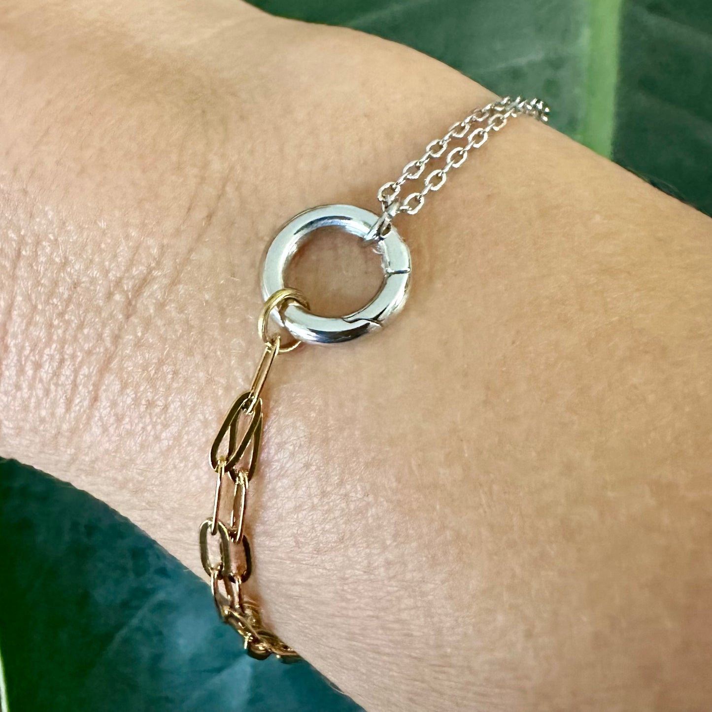 SS Double Trouble Mixed Metal Charm Keeper Bracelet