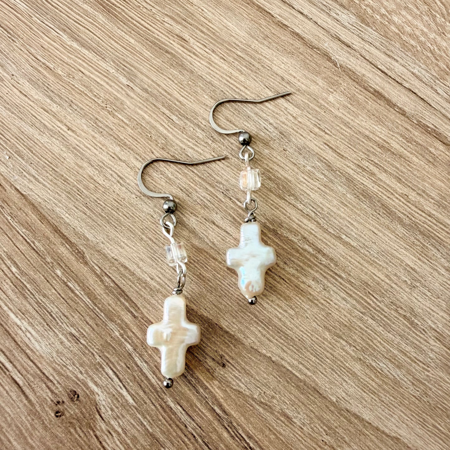 Pearl Cross Earrings | Stainless Steel Collection