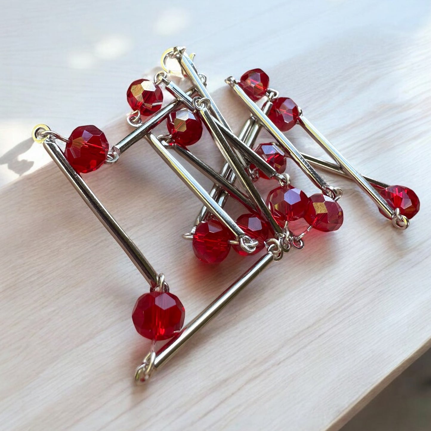 Red and Silver Connector Necklace