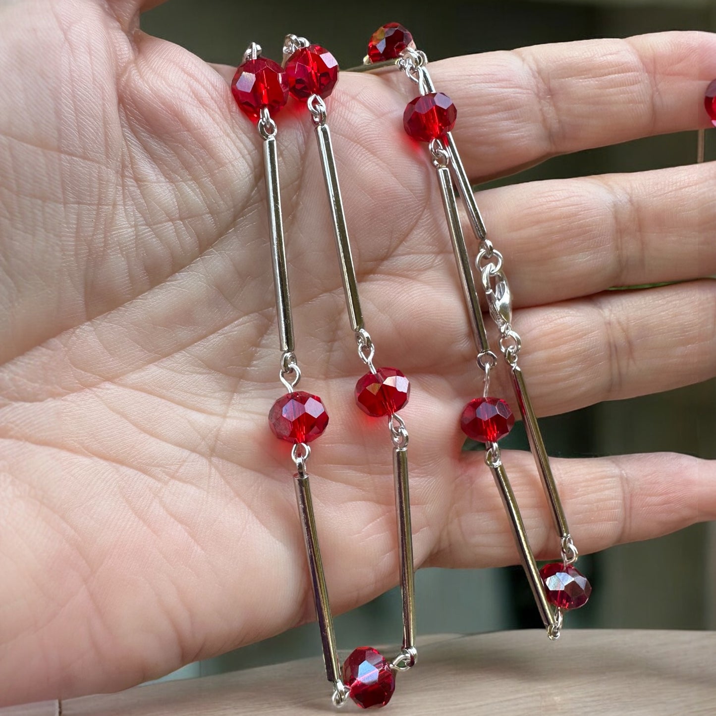 Red and Silver Connector Necklace