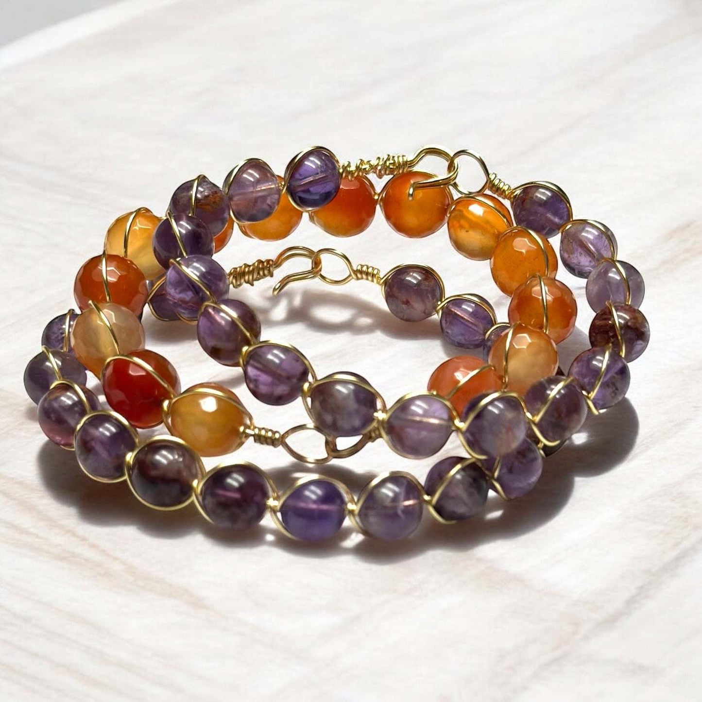 Carnelian and Super 7 Serenity Gemstone Orbit Bracelets