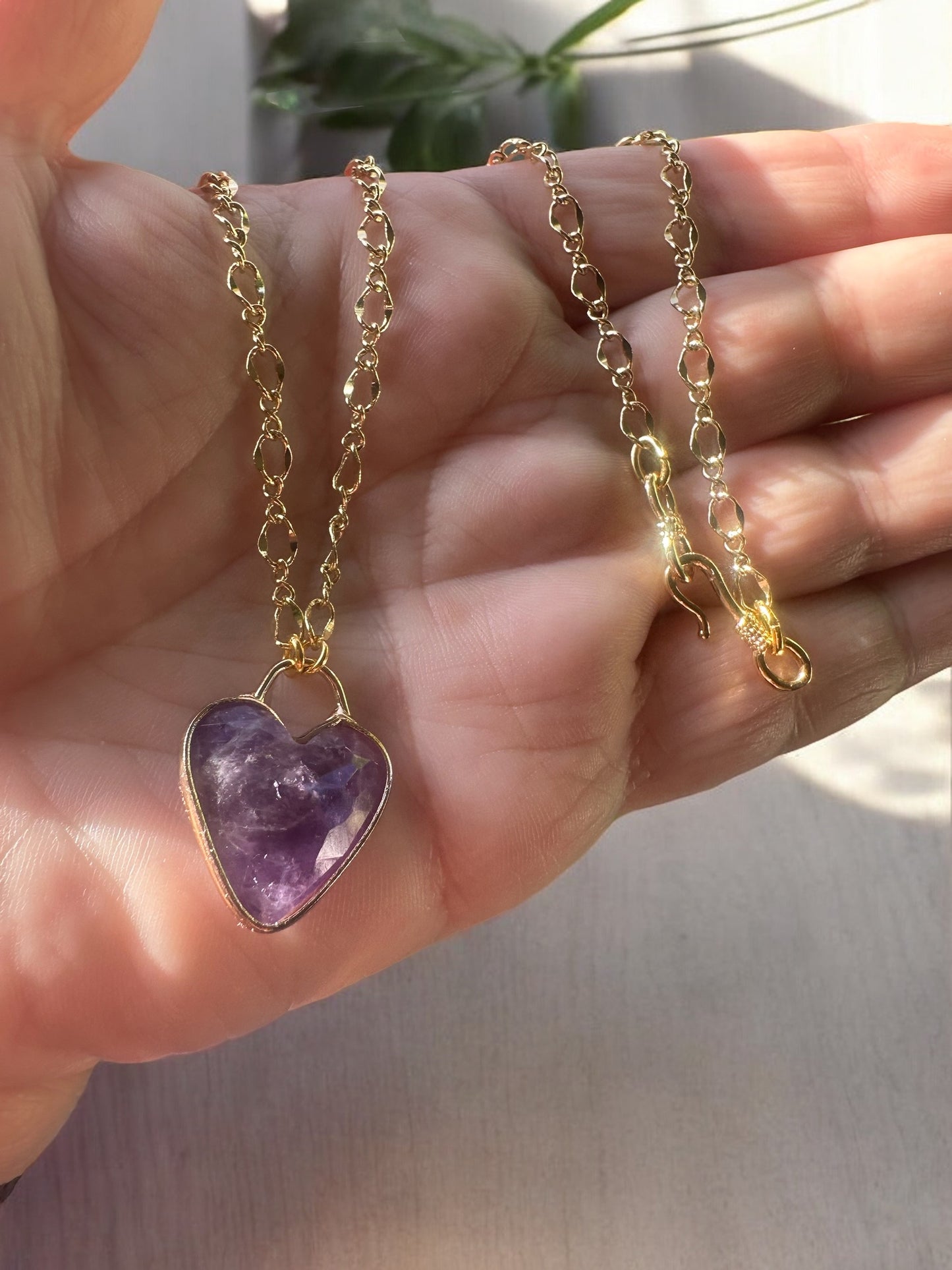 18" gold filled chain with heart-shaped amethyst pendant