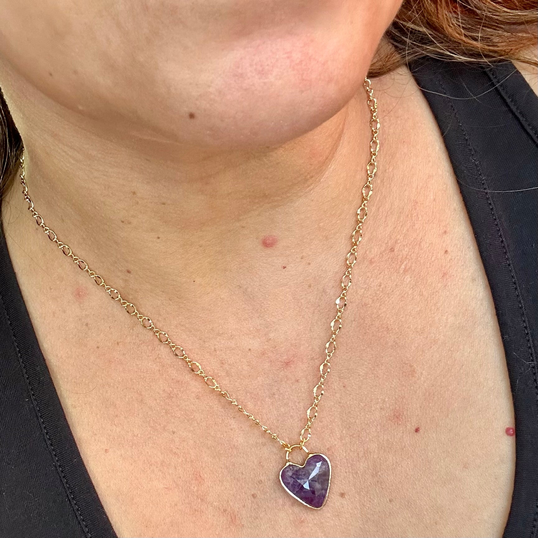 18" gold filled chain with heart shaped amethyst pendant